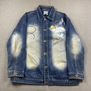 Lot29 Denim Jacket Mens XL Blue Airbrush Looney Tunes Cartoon Sylvester Bugs 00s